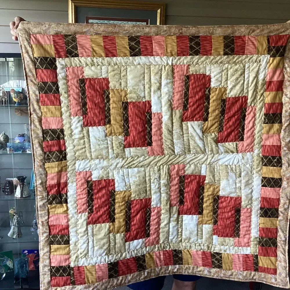 NWT. Hand Crafted Quilt in Pumpkin, Apricot, Browns and Golds